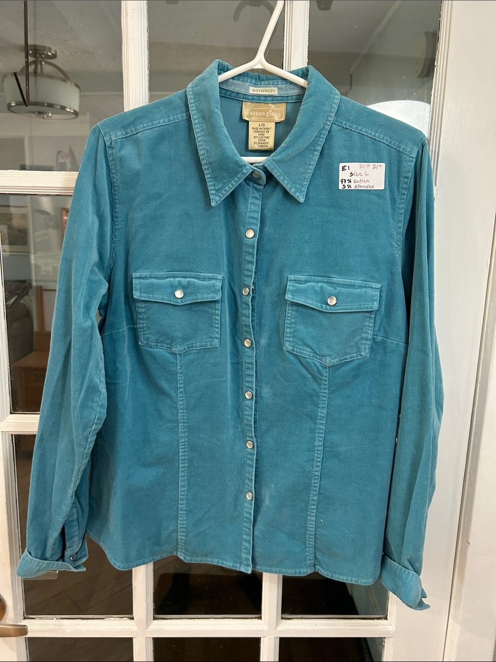 E1.   Corduroy Button-Up Shirt in Teal